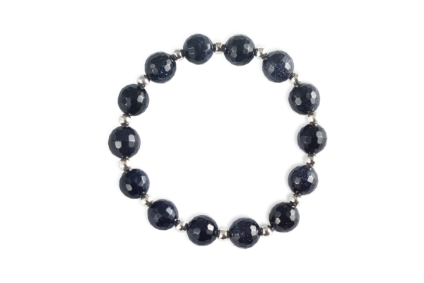 Pulsera bolas plata aventurina azul elástica